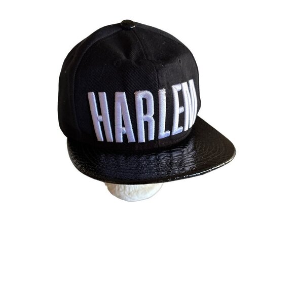 New League Black Harlem Embroidered Script Hat Cap Adjustable - Picture 1 of 8